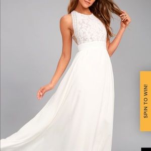 Lulu’s Forever and Always white maxi lace dress